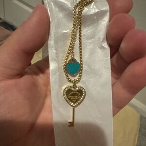 Gold Heart Key Pendant Necklace